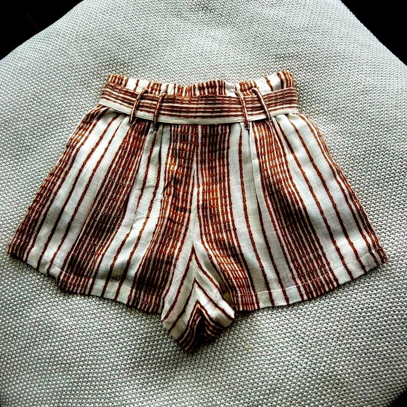 Lulu's High Waist Tan and White Striped Shorts - Picture 6 of 6